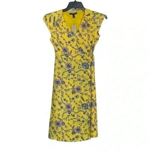 Banana Republic yellow floral wrap midi dress sz 0 Pet